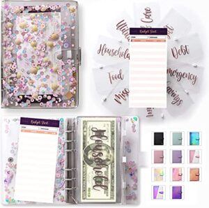 soul mama budget binder with zipper envelopes – glitter money organizer for cash, a6 binder cash envelopes for budgeting, money saving binder & pre-printed stickers for christmas gifts