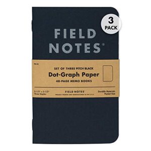 field notes 3-pack pitch black memo books (3.5″ x 5.5″), dot-graph, 48 pages | thin pocket sized edc notebook with 90 gsm paper & paperback cover | work notebooks for note taking | made in the usa