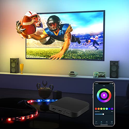 Ligghig TV Backlight Sync to Screen,HDMI 2.0 Sync Box & Fancy TV LED Backlight Kit, Immersion Ambient Lighting Strips for 55-65 Inch and Below TV, Compatible with Alexa & Google Assistant