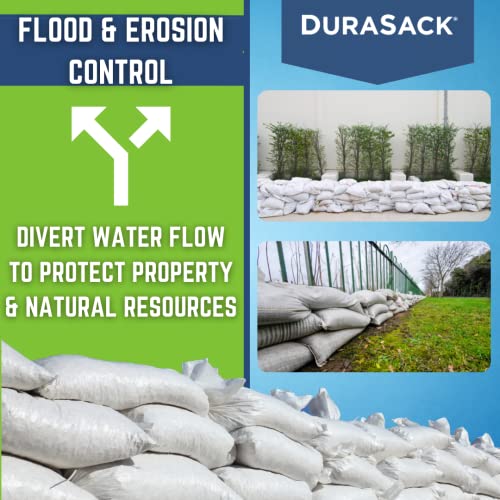 DURASACK Heavy Duty Sand Bags with Tie Strings Empty Woven Polypropylene Sand-Bags with 1600 Hours of UV Protection, 14x26 inches, White, Pack of 100