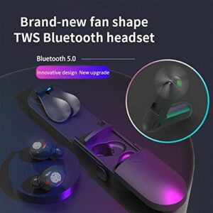 4 in 1 Portable Fan Type Wireless Bluetooth 5.2 Headset Digital Display Led Light Flashlight Lighting Waterproof Can Talk, Can Be Used As a Rechargeable Treasure for Office Gym Sports Outdoor (Black)