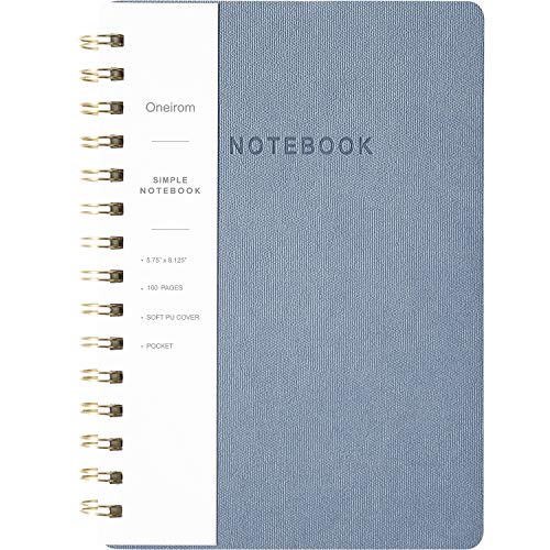 Oneirom Spiral Notebook-6.10" x 8.19" College Ruled Journal with Inner Pockets and 160 Pages,PU Leather Cover Business Journal, Twin-Wire Binding Notebook Perfect for Office & Home School Supplies