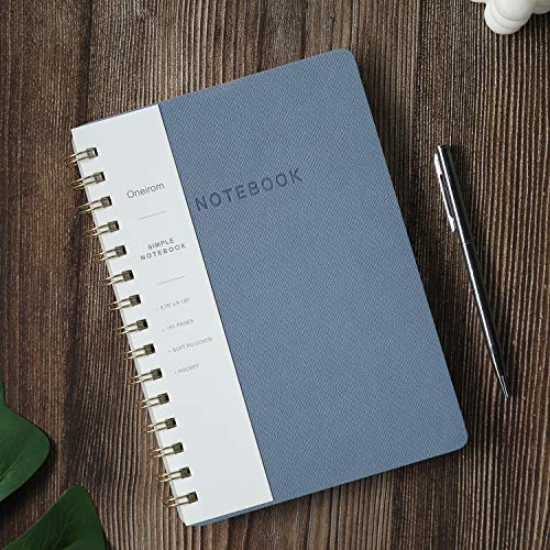 Oneirom Spiral Notebook-6.10" x 8.19" College Ruled Journal with Inner Pockets and 160 Pages,PU Leather Cover Business Journal, Twin-Wire Binding Notebook Perfect for Office & Home School Supplies