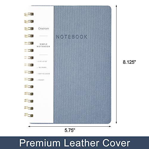 Oneirom Spiral Notebook-6.10" x 8.19" College Ruled Journal with Inner Pockets and 160 Pages,PU Leather Cover Business Journal, Twin-Wire Binding Notebook Perfect for Office & Home School Supplies