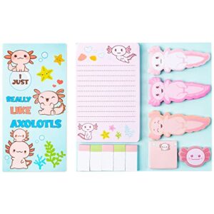 xqumoi i just really like axolotl sticky notes set, 550 sheets, animal mexican walking fish shaped self-stick notes pads divider tabs bundle writing memo pads page marker school office supplies gift