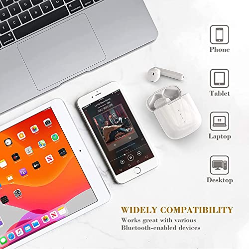 Wireless Earbud Bluetooth 5.0 Headphones with Charging Case, IPX8 Waterproof, 3D Stereo Air Buds in-Ear Ear Buds Built-in Mic, Open Lid Auto Pairing for Android/Samsung/Apple iPhone - White