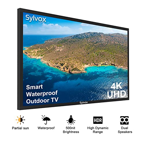 SYLVOX 43 Inch Outdoor TV, Waterproof 4K Smart TV, Supports Bluetooth Wi-Fi, Commercial Grade Equal Bezel LED TV, with Waterproof Wall Mount, Suitable for Partial Sun Areas