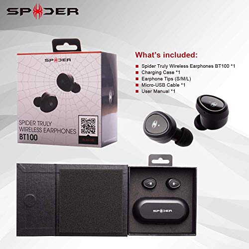 Spider Truly Wireless Bluetooth Earphones BT100, Black, A-EMIC-BT100