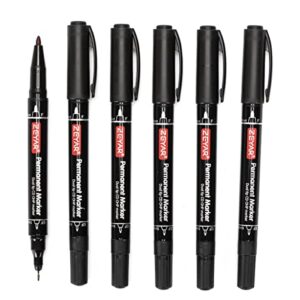 zeyar twin tip permanent markers, cd/dvd markers, 6 black color, ultra fine point and fine point for signature and marking (6 black color)