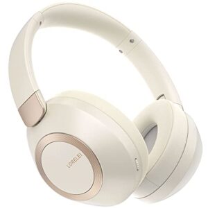 lorelei b-c6 wireless over ear headphones, 50h playtime foldable lightweight bluetooth headsets, deep bass, built-in microphone, memory foam earmuff, for travel, home office (beige white)