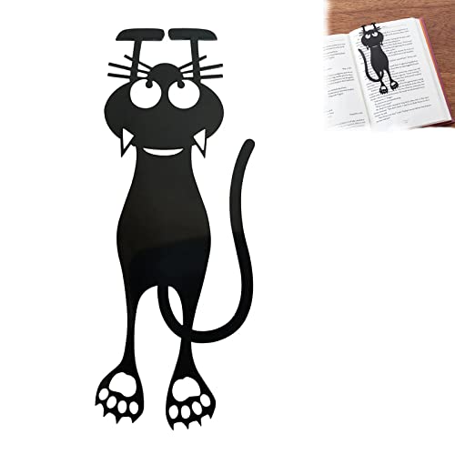 Curious Cat Bookmark for Cat Lovers - Locate Reading Progress with Cat Paws Cutout Black Kitten Bookmark Cartoon Animal Book Marks Hanging Bookmarks Funny Office School Gift for Book Lovers (😹1PC)