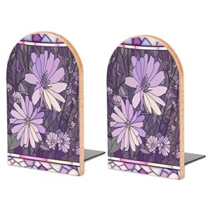 decorative bookends vintage mosaic flowers office book stand universal desktop heavy books stopper cds holders 2pcs non-skid wood metal book ends supports for kids room shelves decor 6.7″x4.7″