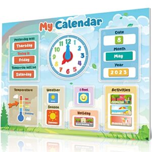 magnetic kids calendar for learning – classroom calendar, preschool calendar for kids – toddler calendar, magnet calendar for kids – days of the week chart for toddlers – today, monthly and weather