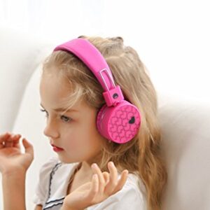 rockpapa K8 Foldable Childrens Kids Wireless Headphones, Bluetooth On Ear Headsets with MIC and Remote Control, Hands-Free Call, Including Wired Mode Pink