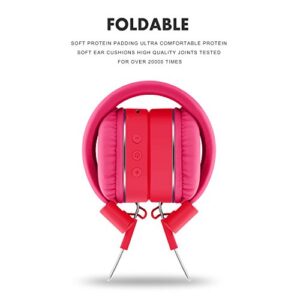 rockpapa K8 Foldable Childrens Kids Wireless Headphones, Bluetooth On Ear Headsets with MIC and Remote Control, Hands-Free Call, Including Wired Mode Pink