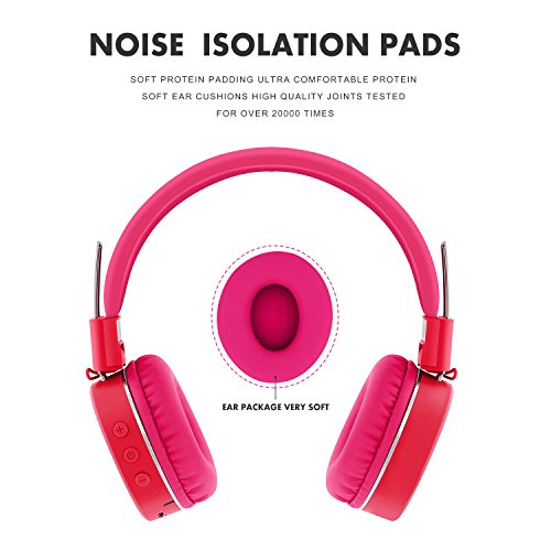 rockpapa K8 Foldable Childrens Kids Wireless Headphones, Bluetooth On Ear Headsets with MIC and Remote Control, Hands-Free Call, Including Wired Mode Pink