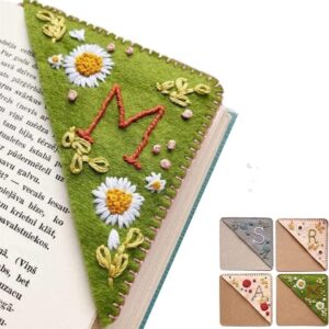 Personalized Hand Embroidered Corner Bookmark, Cute Flower Letter Embroidery Bookmarks, Felt Triangle Page Corner for Book Reading Lovers Meaningful Gift