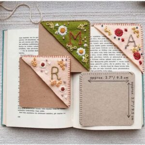 Personalized Hand Embroidered Corner Bookmark, Cute Flower Letter Embroidery Bookmarks, Felt Triangle Page Corner for Book Reading Lovers Meaningful Gift