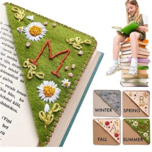 bookmark kit hand stitched felt corner flower bookmark,book page markers set,unique funny bookmarks for readers book lovers gift (summer)