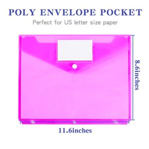 12 Pack Poly Binder Pocket, Side Loading,Letter Size, Pocket Folders Poly Envelopes Clear Document Folders for 3 Ring Binder with Label Pocket & Snap Button