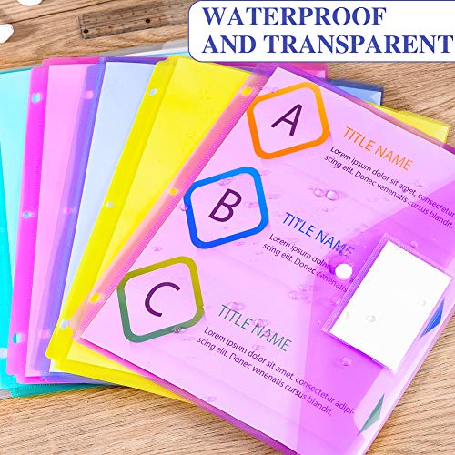 12 Pack Poly Binder Pocket, Side Loading,Letter Size, Pocket Folders Poly Envelopes Clear Document Folders for 3 Ring Binder with Label Pocket & Snap Button