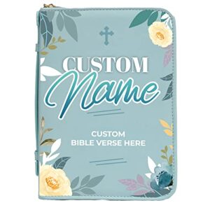 9.6×6.6 inch personalized bible cover, custom bible cover – personalized leatherette bible cover and carrying case with handle, womens bible case – teal (design 1)