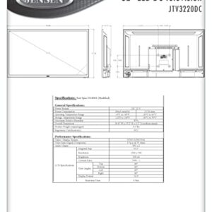 Jensen JTV3220DC 32" Inch Full HD 1366 x 768 LED Television with Integrated HDTV ATSC Tuner HD Ready 1080p, 720p, 480p, 2x HDMI Inputs, JCOM & CEC Function, VESA 100mm x 100mm Mounting Pattern, 12V DC