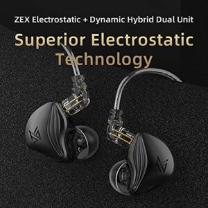 KZ ZEX 1 Electrostatic 1 Dynamic in Ear Monitor Earplug 6.8mm Low-Voltage Detachable Cable Earphone Noice Cancelling Sport Game Headset (Without Mic, Black)