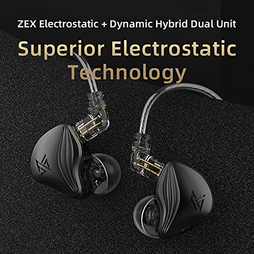 KZ ZEX 1 Electrostatic 1 Dynamic in Ear Monitor Earplug 6.8mm Low-Voltage Detachable Cable Earphone Noice Cancelling Sport Game Headset (Without Mic, Black)