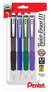 pentel twist erase iii premium mechanical pencil 0.5mm 4 pack assorted barrels (1 each black, blue, green, violet)