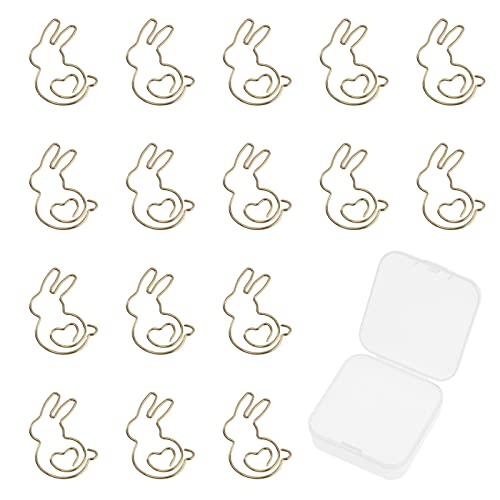 ZELARO 20 Pieces Cute Paper Clips, Metal Rabbit Shaped Paper Clips Animal Bookmark Clip for Home Office School Documents, Notes Organizing (Gold)