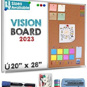 Vision Board 2023: Dry Erase Cork Board Combo Set - 20" x 28" Magnetic White Board and Cork Bulletin Combination Board, Use as Message Board, Memo Board - w/ Markers, Eraser, Magnets, Push Pins