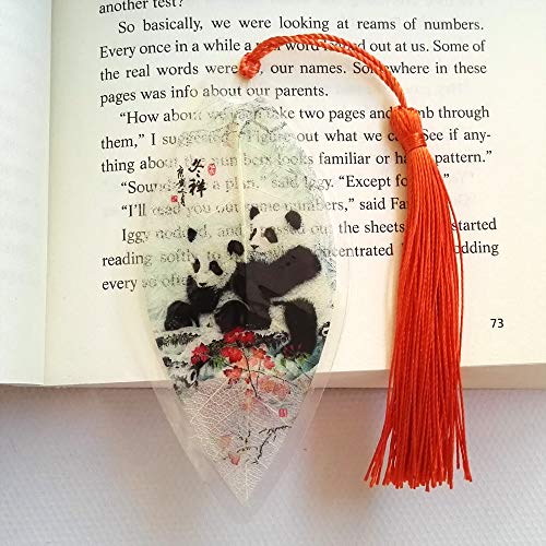 6 Pieces Handmade Leaf Vein Bookmarks with Tassels Chinese Paintings Panda Best Gift for Your Friends Kids Student Souvenirs Business Gift Christmas Gift Birthday Gift