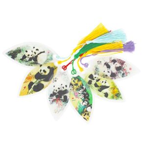 6 Pieces Handmade Leaf Vein Bookmarks with Tassels Chinese Paintings Panda Best Gift for Your Friends Kids Student Souvenirs Business Gift Christmas Gift Birthday Gift