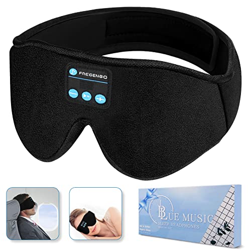 FREGENBO Sleep Headphones Eye Mask, 20-27 Adjustable Music 3D Sleep Mask Upgraded, Wireless Sleeping Headphones for Side Sleepers, HandsFree for Meditation Insomnia Travel(Black)