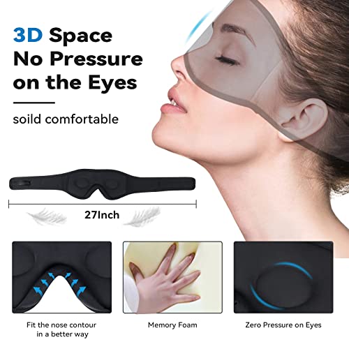 FREGENBO Sleep Headphones Eye Mask, 20-27 Adjustable Music 3D Sleep Mask Upgraded, Wireless Sleeping Headphones for Side Sleepers, HandsFree for Meditation Insomnia Travel(Black)