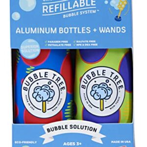 Sustainable Bubble Tree Original Refillable Bubble System Aluminum Bottles (2 Pack of Bubble Solution Made in The USA)