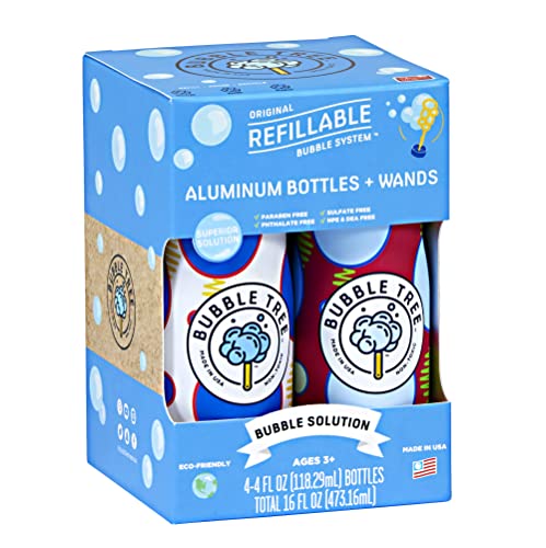 Sustainable Bubble Tree Original Refillable Bubble System Aluminum Bottles (2 Pack of Bubble Solution Made in The USA)