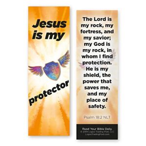 jesus is my protector, psalm 18:2, bulk pack of 25 christian bookmarks for kids, childrens bible verse book markers, sunday school prizes with memory verses, scripture gifts for kids & youth