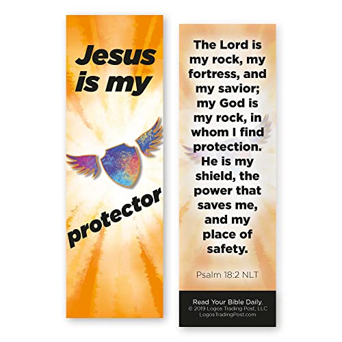 Jesus is My Protector, Psalm 18:2, Bulk Pack of 25 Christian Bookmarks for Kids, Childrens Bible Verse Book Markers, Sunday School Prizes with Memory Verses, Scripture Gifts for Kids & Youth