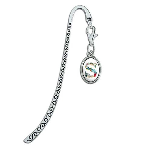 Letter S Floral Monogram Initial Metal Bookmark Page Marker with Oval Charm