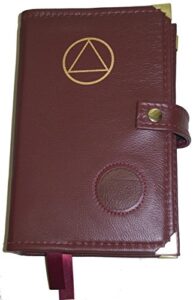 culver enterprises burgundy leather double aa alcoholics anonymous big book & 12 steps and 12 traditions book cover symbol and medallion holder