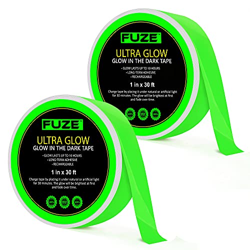 Lockport Glow in The Dark Tape — 2 Pack — 60 Ft x 1 Inch of Bright, Rechargeable, & Long-Lasting Fluorescent Tape — Luminous Tape for Outdoor Sports, Night Decorations, and Home Marking