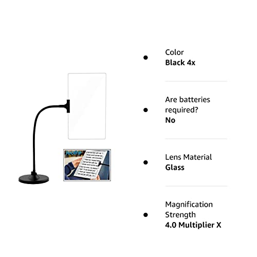 4X Magnifying Glass with Stand, 10"x6" Flexible Gooseneck Magnifying, Large Page Magnifier for Reading Small Prints & Low Vision Seniors with Aging Eyes