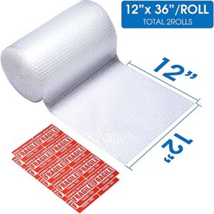 Bubble Cushioning Wrap Roll, Sumono 12 Inch x 36 Feet Total Bubble Roll Perforated 12 Inch Included 10 Fragile Sticker Label