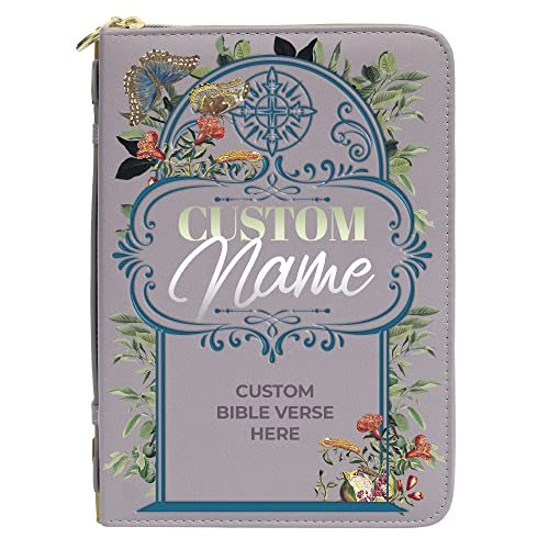 9.6x6.6 Inch Personalized Bible Cover, Custom Bible Cover – Personalized Leatherette Bible Cover and Carrying Case with Handle, Womens Bible Case (Gray (Design 1))