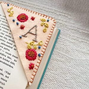 azuraokey cute flower letter embroidery bookmarks, felt triangle bookmark, hand felt page number decorative book label letter bookmarks for reading lovers meaningful gift