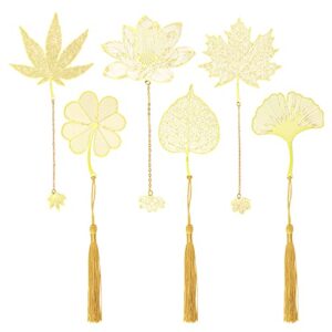 golden hollow bookmark, 6pcs metal leaf bookmarks with chain or tassels for book lovers, teachers, students, writers, readers, children, adults, men, women