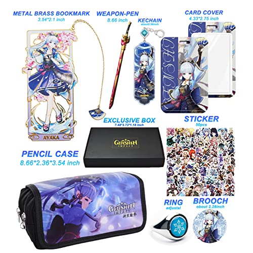 HUNGAHAAPAI Genshin Impact Pencil Case With Metal Brass Bookmark And Weapon-pen For School Students Total 8 Genshin Impact Merch Ayaka