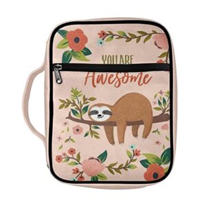 UNICEU Bible Cover for Women Girls Gifts Floral Sloth- You Are Awesome Bible Case Scripture Study Book Carrying Tote Bag for Church Library